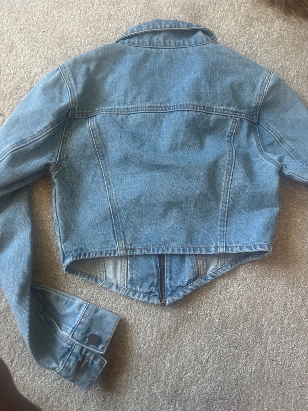 Double D Ranch Light Blue Cropped Denim Jacket with Zip - Picture 3 of 4
